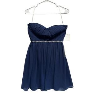 NWT Nordstrom A. Drea Navy Strapless Cocktail Dress Rhinestone Waist Size S